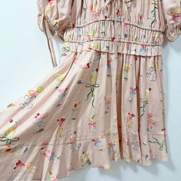 NWT En Saison Mia Ruffle Puff Sleeve Mini Dress Pink Multi - Picture 9 of 10